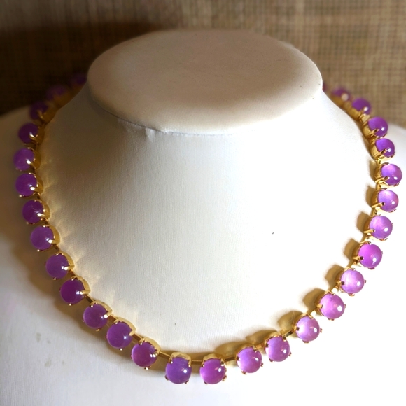 Natural Lavender Purple Jade Necklace in 14K Gold Plated - Picture 5 of 6